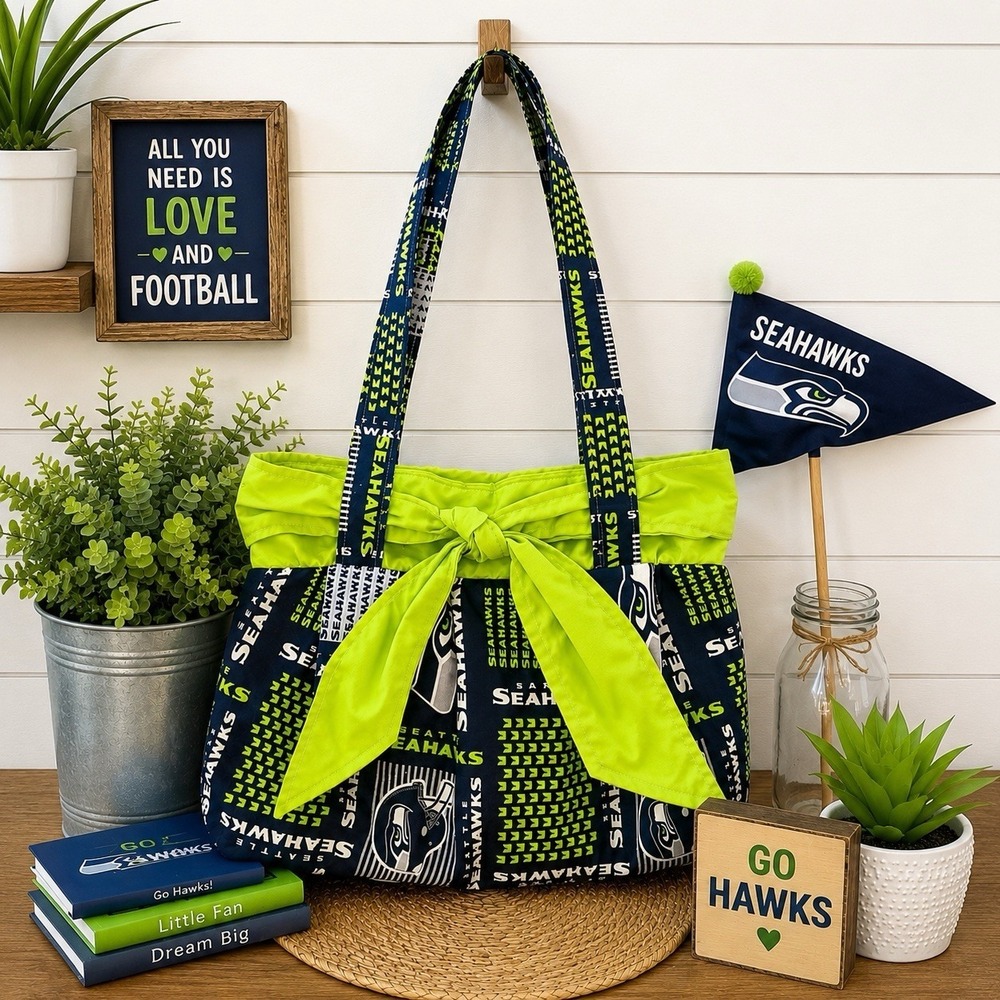 Seattle Seahawks Handmade Purse Bag Tote NFL Fan Blue‎ Green Cotton Women's